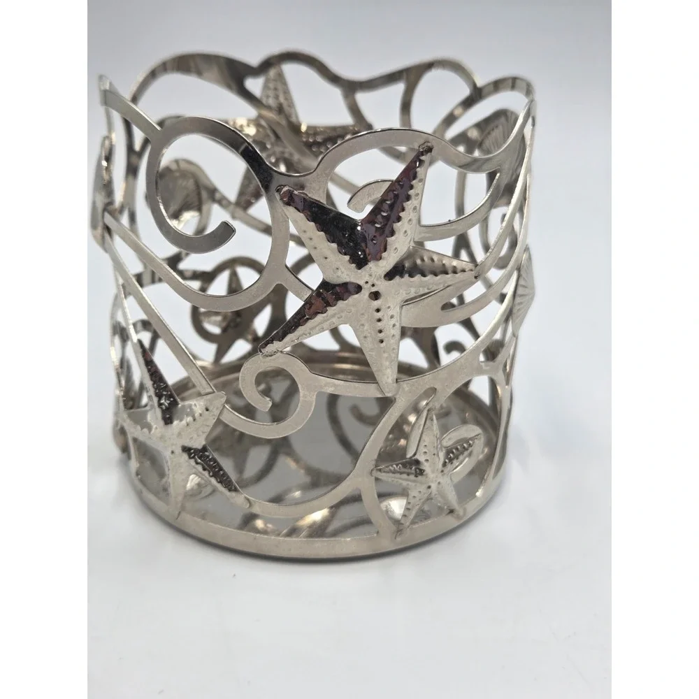 Yankee Candle Beachcomber Jar Holder Large Silver Beach Nautical Starfish Shells